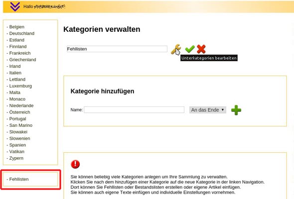 Unterkategorien bearbeiten