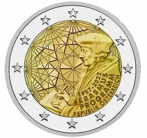 Österreich 2 Euro Münze - 35 Jahre Erasmus-Programm 2022 - euro-muenzen ...