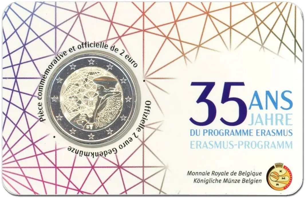 Belgien 2 Euro Münze - 35 Jahre Erasmus-Programm 2022 in Coincard ...