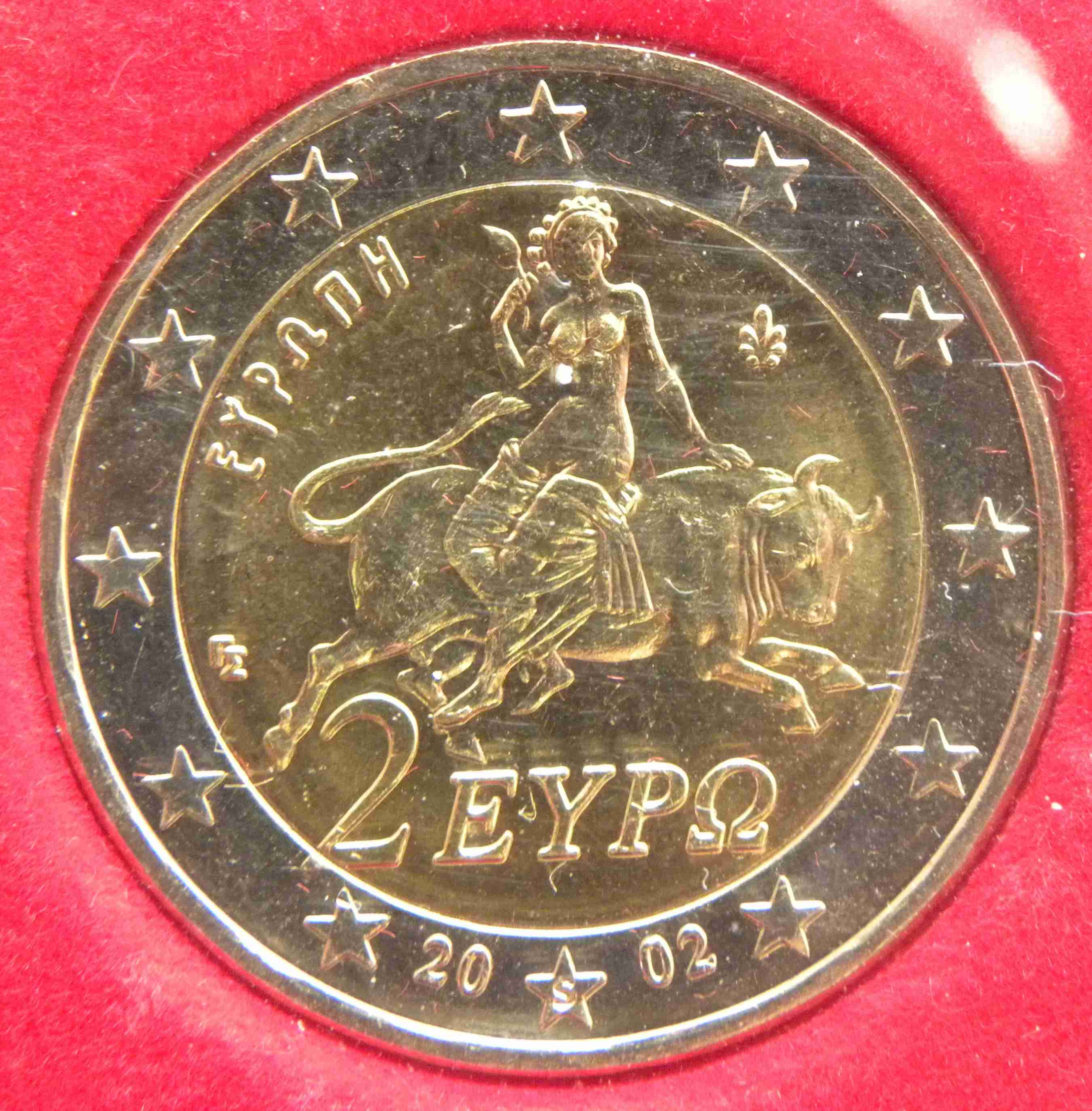 2 Евро Греция 2002. 2 Euro бык. 2 Евро монета 2002 года женщина на быке. 2 € Münze коллекционные.