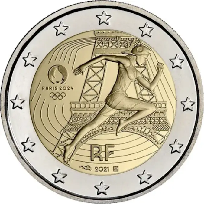 Frankreich 2 Euro Münze Olympische Sommerspiele Paris 2024 Übergabe
